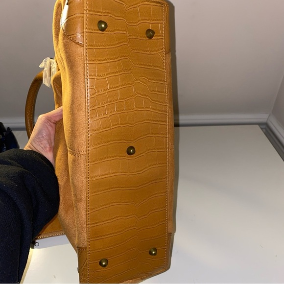 Coldwater Creek Caramel Brown Faux Suede with Faux Croc Trim Bag NWT - Picture 6 of 6